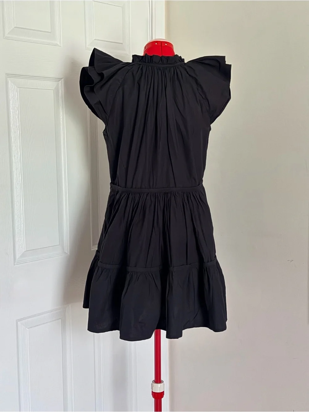 $258 Anna Cate Tuckernuck Aimee Poplin Mini Dress Black Tiered Ruffle Cotton S-M